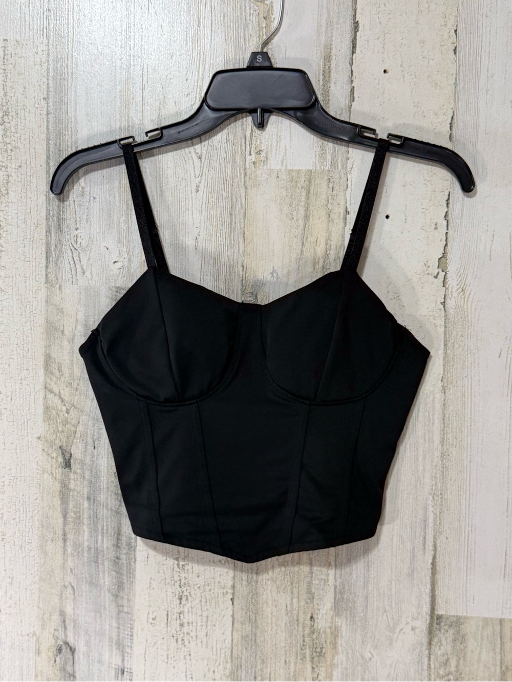 Black Bustier Crop Tank Top with Molded Cups